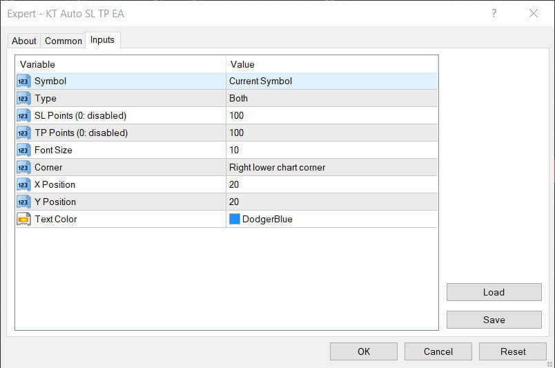 kt auto sl tp ea inputs