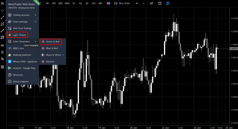 colour theme on mt5 webtrader