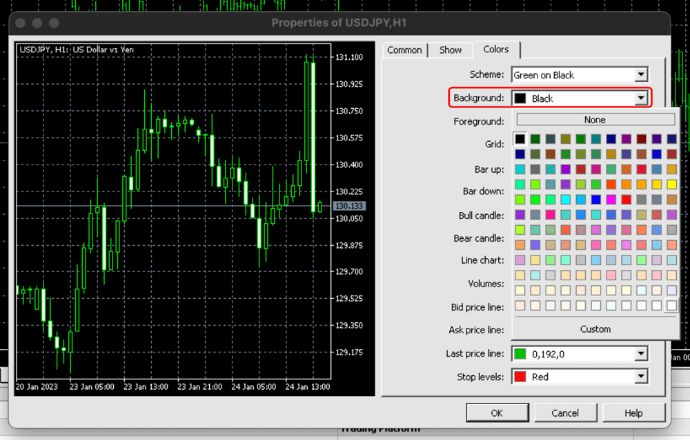 how to change mt5 background color on pc