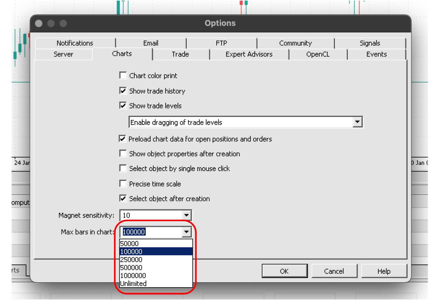 max bars on chart in metatrader