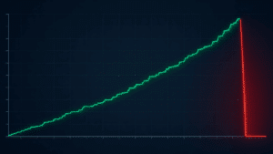 A martingale EA equity curve showing smooth gains followed by sudden collapse.