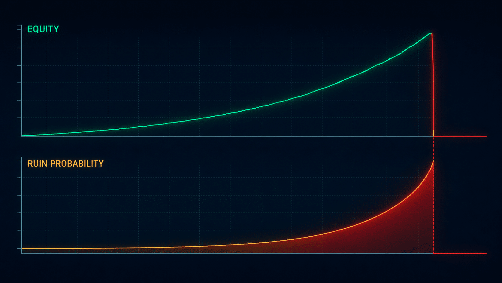 ruin probability of martingale ea Ruin probability rising while a martingale equity curve remains smooth until sudden collapse.