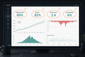 A MetaTrader Strategy Tester report with commonly trusted backtest metrics highlighted for scrutiny