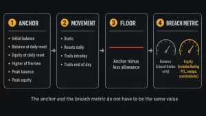 Diagram showing the anchor, movement, floor and breach metric that make up a drawdown rule