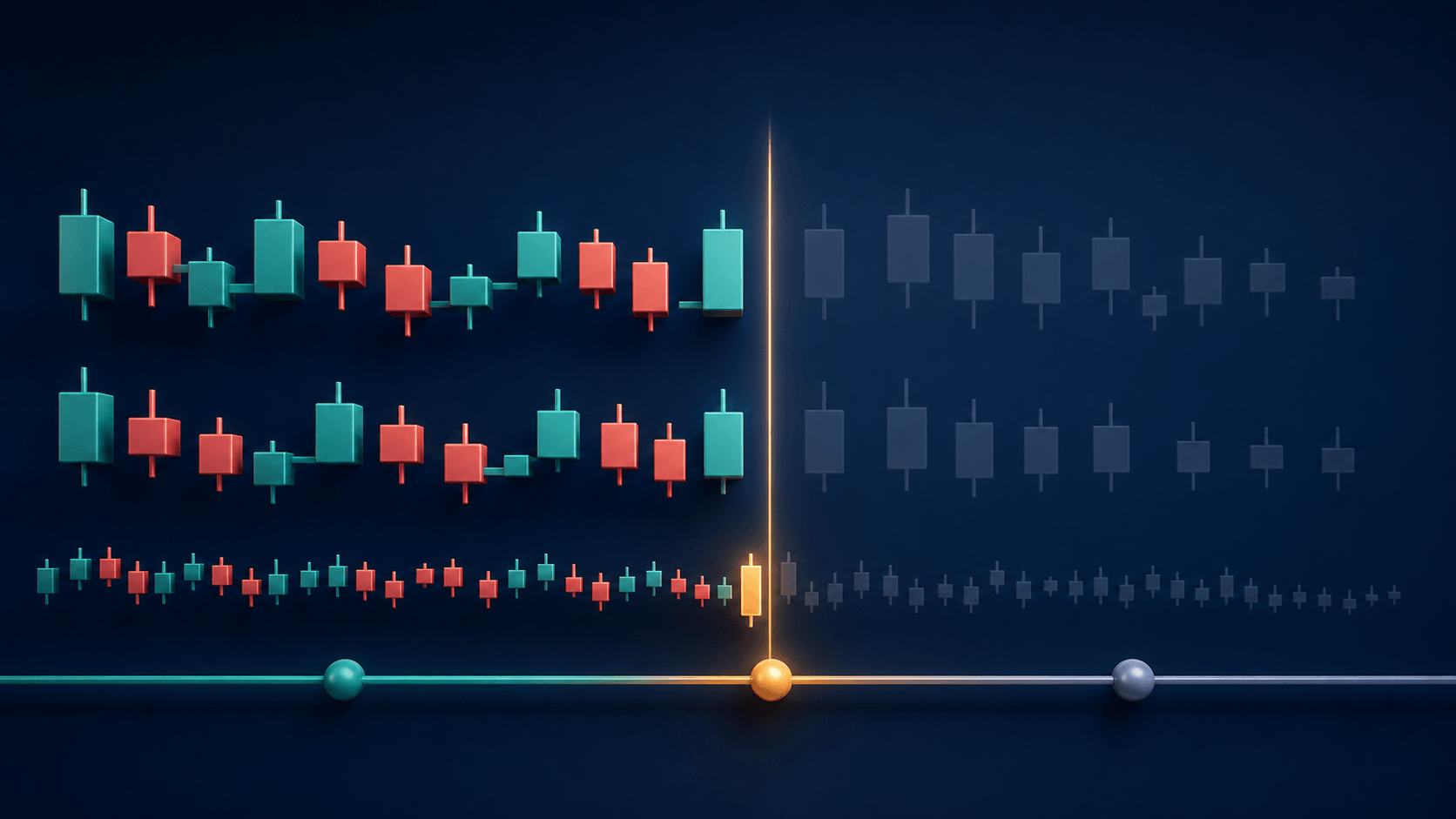 Correct multi-timeframe synchronization showing an EA reading each timeframe as it looked at one moment in time