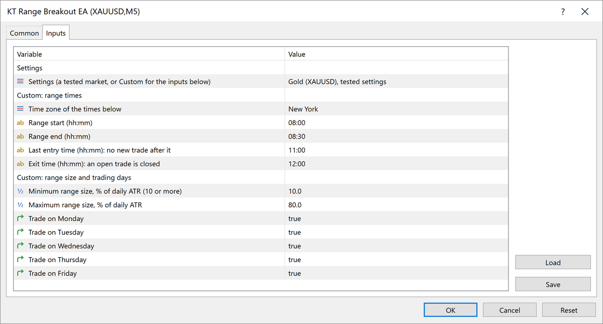 KT Range Breakout EA input settings in MetaTrader, part 1 of 3 KT Range Breakout EA input settings in MetaTrader, part 1 of 3